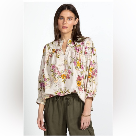 Johnny Was Isabella Cotton Blouse In Multicolor Floral Size Large - Picture 11 of 11